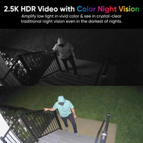 Wyze Battery Cam Pro - 2.5K HDR video resolution, wire-free, no hub required, integrated spotlight.