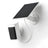 Wyze Battery Cam Pro is a white camera with a black lens on a wall.
