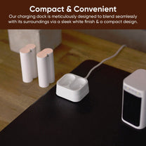 A compact and convenient charging dock designed to charge two batteries simultaneously with its dual port.