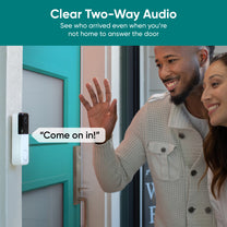 A man and woman are standing in front of a doorbell.