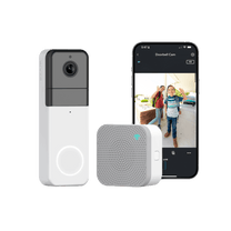 A white camera next to a phone.