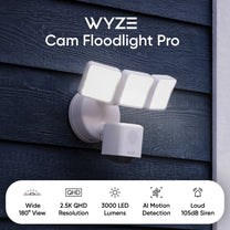 Wyze Cam Floodlight Pro is a 180 wide-angle lens camera with 2.5K QHD video and 3000-lumen light.