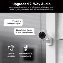 A Wyze Cam is mounted on a wall, offering a 2-way audio feature.