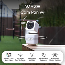 Wyze Cam Pan v4: 4K Ultra HD quality, 360 pan & 180 tilt, 20 feet night vision, 1080p HD, 2-way audi.