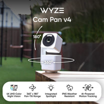 A white camera with a black lens.
