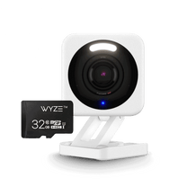 Wyze Cam v4 with 32GB microSD card for enhanced security and clear resolution.