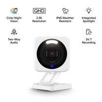 Wyze Cam v4 Outdoor Bundle with 2.5K QHD resolution, Enhanced Color Night Vision, and motion-activated recording.
