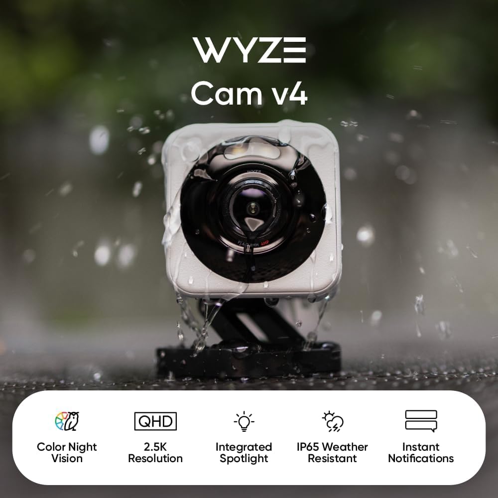 【人気商品】Wyze Cam v4 防犯カメラ ホワイト 2K HD Wi-Fi Wyze Cam v4 | Wired Indoor/Outdoor Security Camera