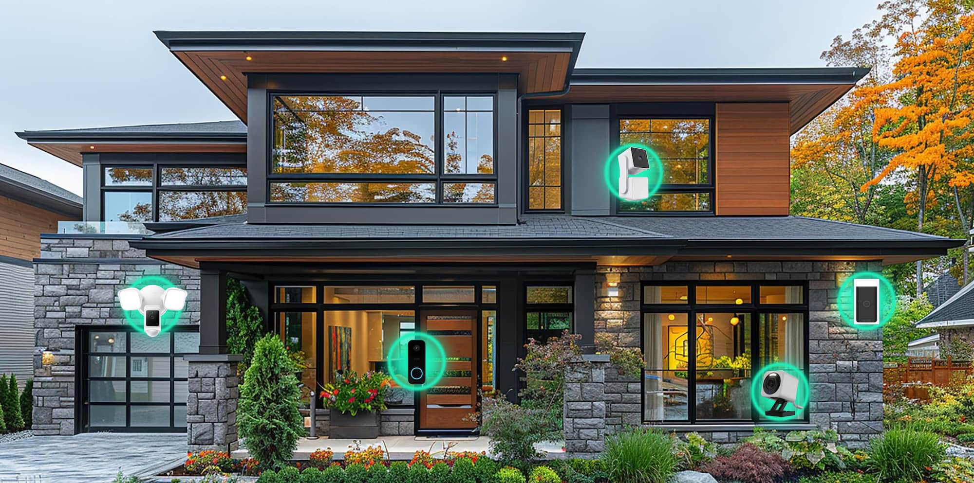 A Wyze camera is mounted on the front of a house.