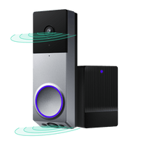 Wyze Duo Cam Battery Doorbell - A silver doorbell with a blue button on the front.