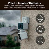 Wyze Duo Cam Pan in a rain-soaked outdoor setting.