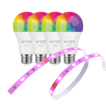 Wyze Light Party Bundle: A19 bulbs and 32ft light strip, 16M colors, RGB, tunable white, adjustable.
