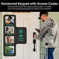 L'Entry Point Security Kit Plus comprend une serrure intelligente, une serrure d'empreinte digitale, une cloche vidéo.