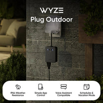 Wyze Plug Outdoor - Weatherproof smart outlet with WiFi controls.