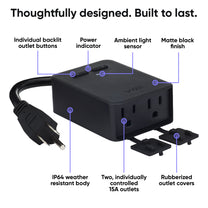 Wyze Plug Outdoor is designed to power up the outdoors, rain or shine.
