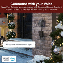 Wyze Plug Outdoor: Weatherproof smart outlet with WiFi controls.