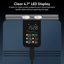 A black Wyze Scale BodyScan with a clear 4.7 inch display.