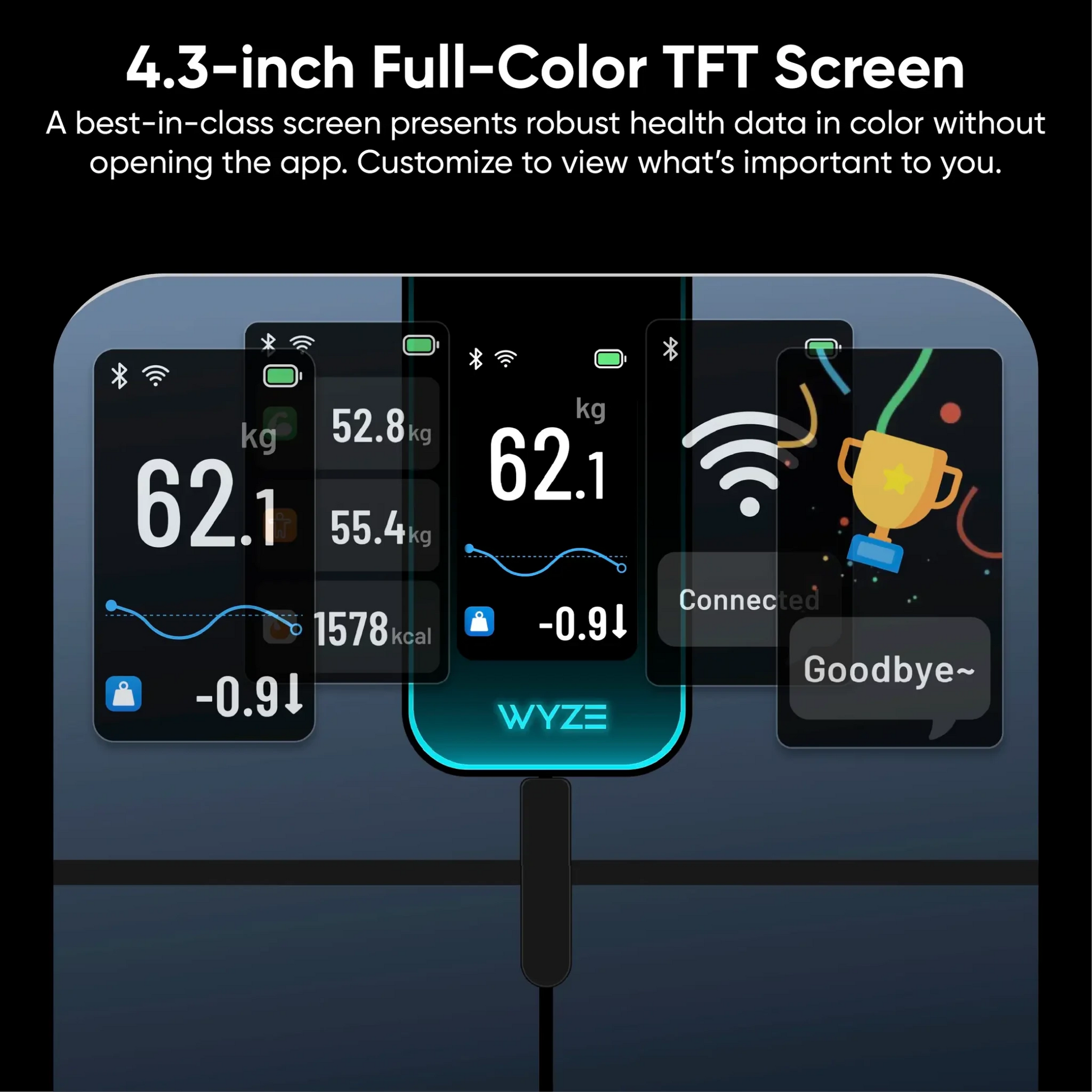 Wyze Scale Ultra is a smart scale that measures 13 body composition metrics and displays them on a full-color TFT screen.