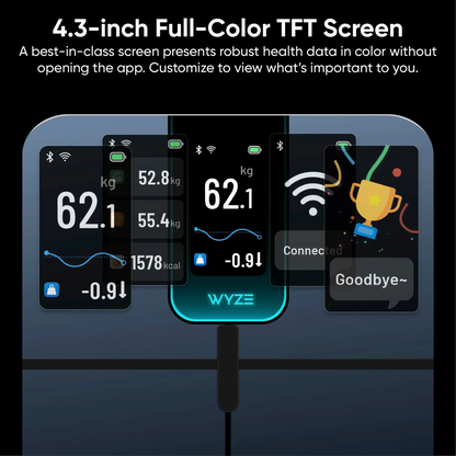 Wyze Scale Ultra is a smart scale that measures 13 body composition metrics and displays them on a full-color TFT screen.