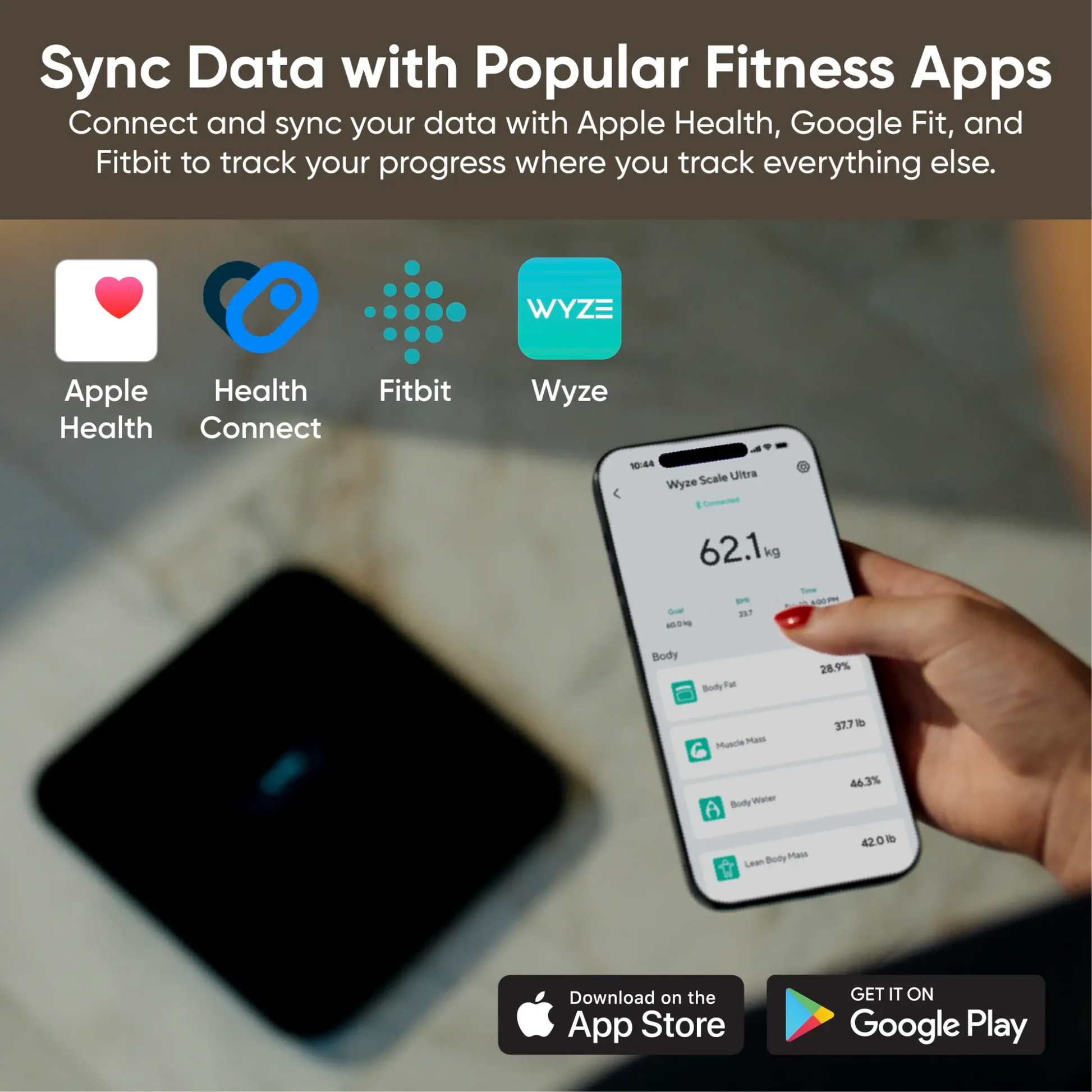 Wyze Scale Ultra measures 13 body composition metrics and displays your progress in a clear and easy-to-read format.