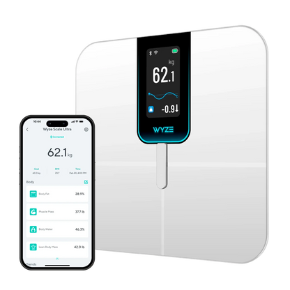 Wyze Scale Ultra measures 13 body composition metrics and displays your weight, BMI, and body fat percentage.