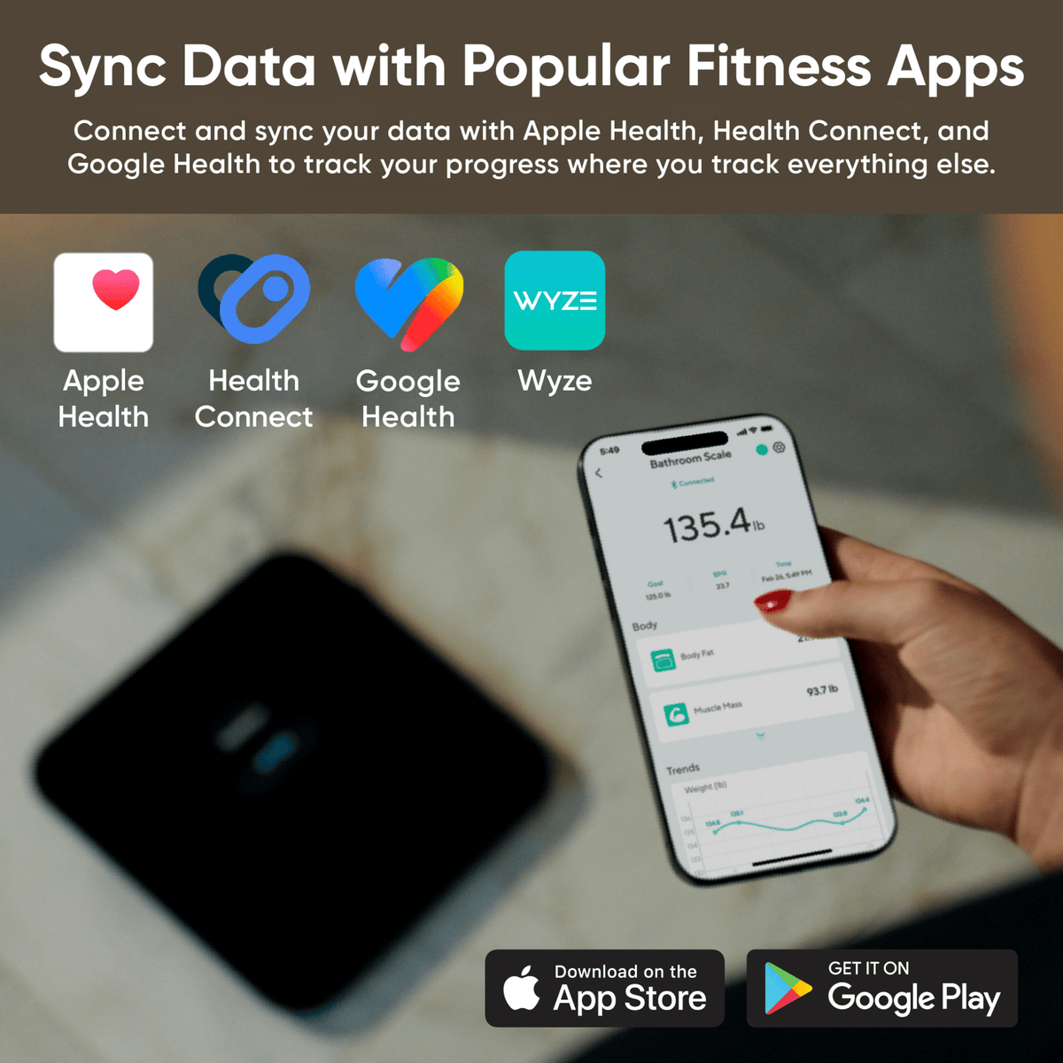 Wyze Scale Ultra measures 13 body composition metrics and displays your progress where you track your health.
