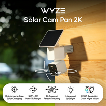 Wyze Solar Cam Pan 2K: AI-Powered Person Tracking, 2K HD Resolution, 360 Pan & 70 Tilt Coverage, Zero Maintenance.