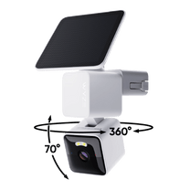 Wyze Solar Cam Pan 2K: A white camera with a solar panel on top, offering 2K resolution and AI-powered person tracking.