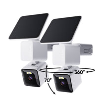 Two Wyze cameras are shown, one on top of the other, with a 360-degree view of the camera angles.