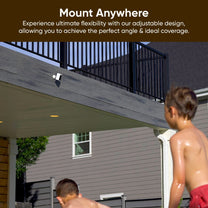 A durable camera mount with a longer neck, designed to provide versatile mounting applications such as the ceiling or pa