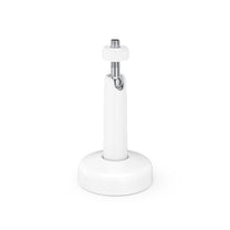 A white camera mount with a longer neck, designed for versatile mounting applications such as the ceiling or pa
