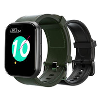 The Wyze Watch 47c is a smartwatch that can be worn on the wrist. It has a black band and a black face with a green strap.