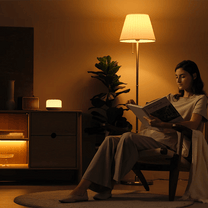A smart LED lamp that can be controlled through a smartphone app.