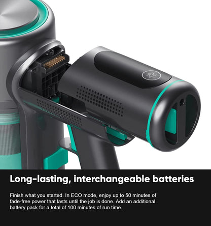 Long-lasting, interchangeable batteries. Finish what you started. In ECO mode, enjoy up to 50 minutes of fade-free power that lasts until the job is done. Add an additional battery pack for a total of 100 minutes of run time.