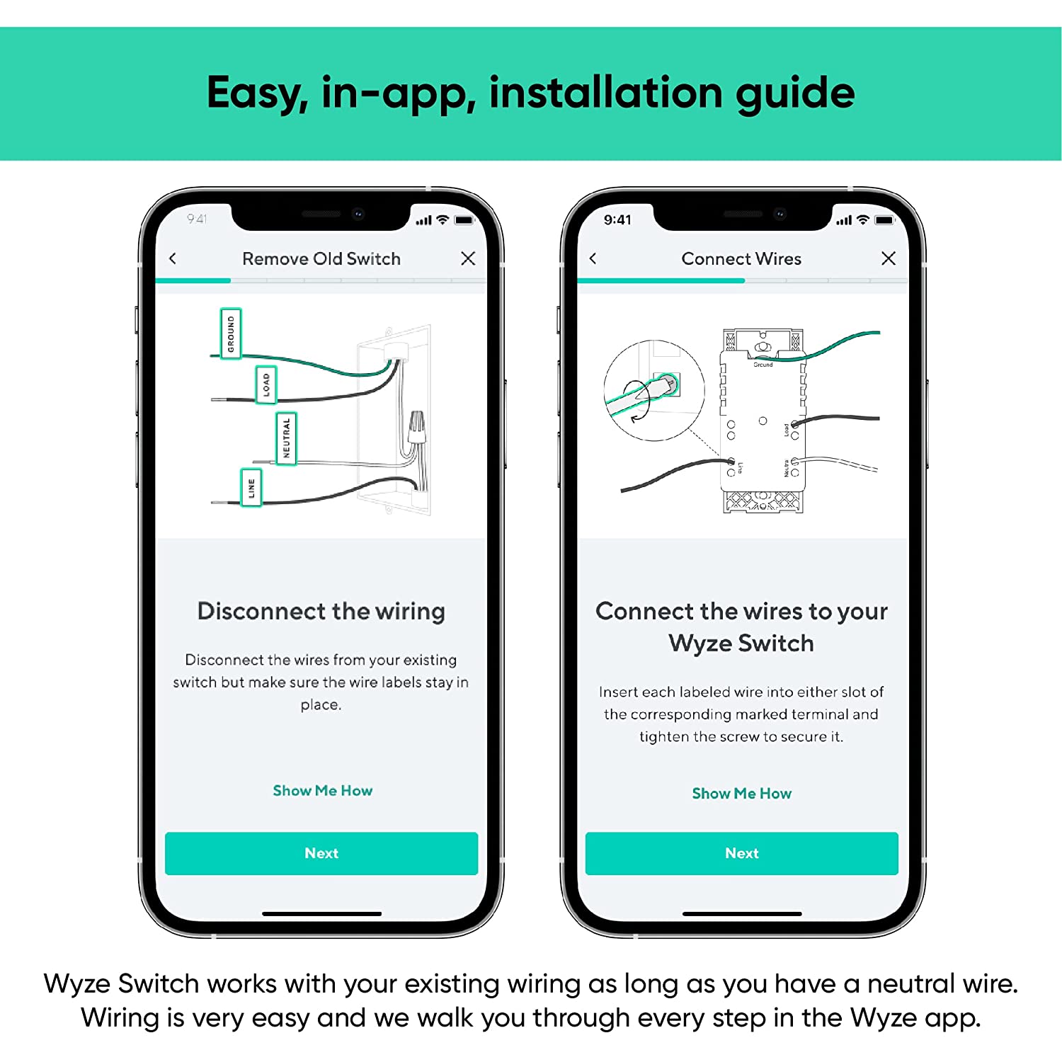 Smartphone with installation guide open. Text overlay that says "Easy, in-app, installation guide."