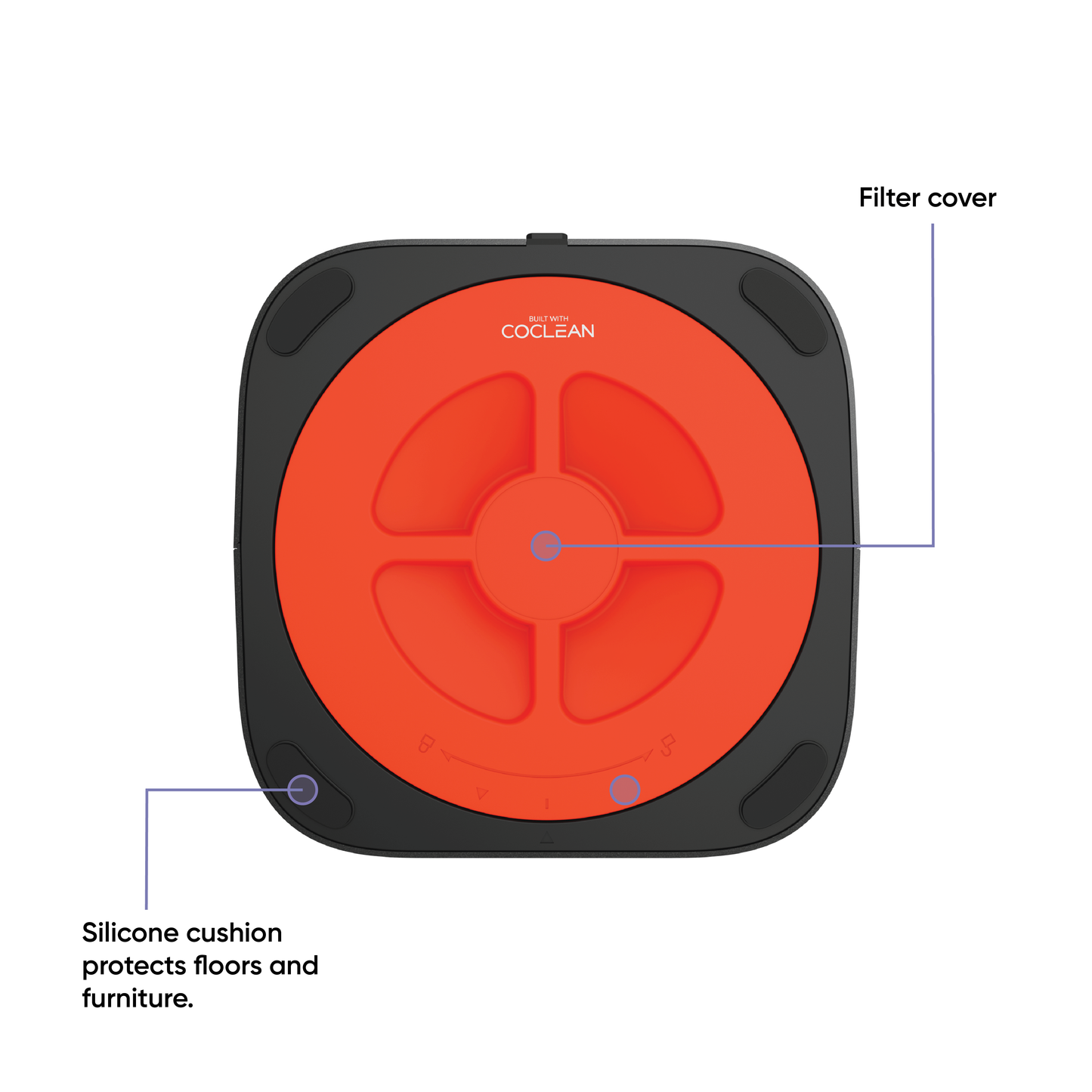 Wyze Air Purifier Bottom view of orange filter cover.