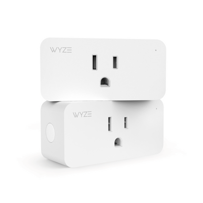 Two Wyze Smart Plugs stacked on top of eachother against a white background
