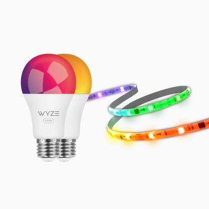 2 Wyze Bulb Color next to Wyze Light Strip Pro.