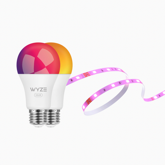 Wyze Bulb Color set with Wyze Light Strip next to it.