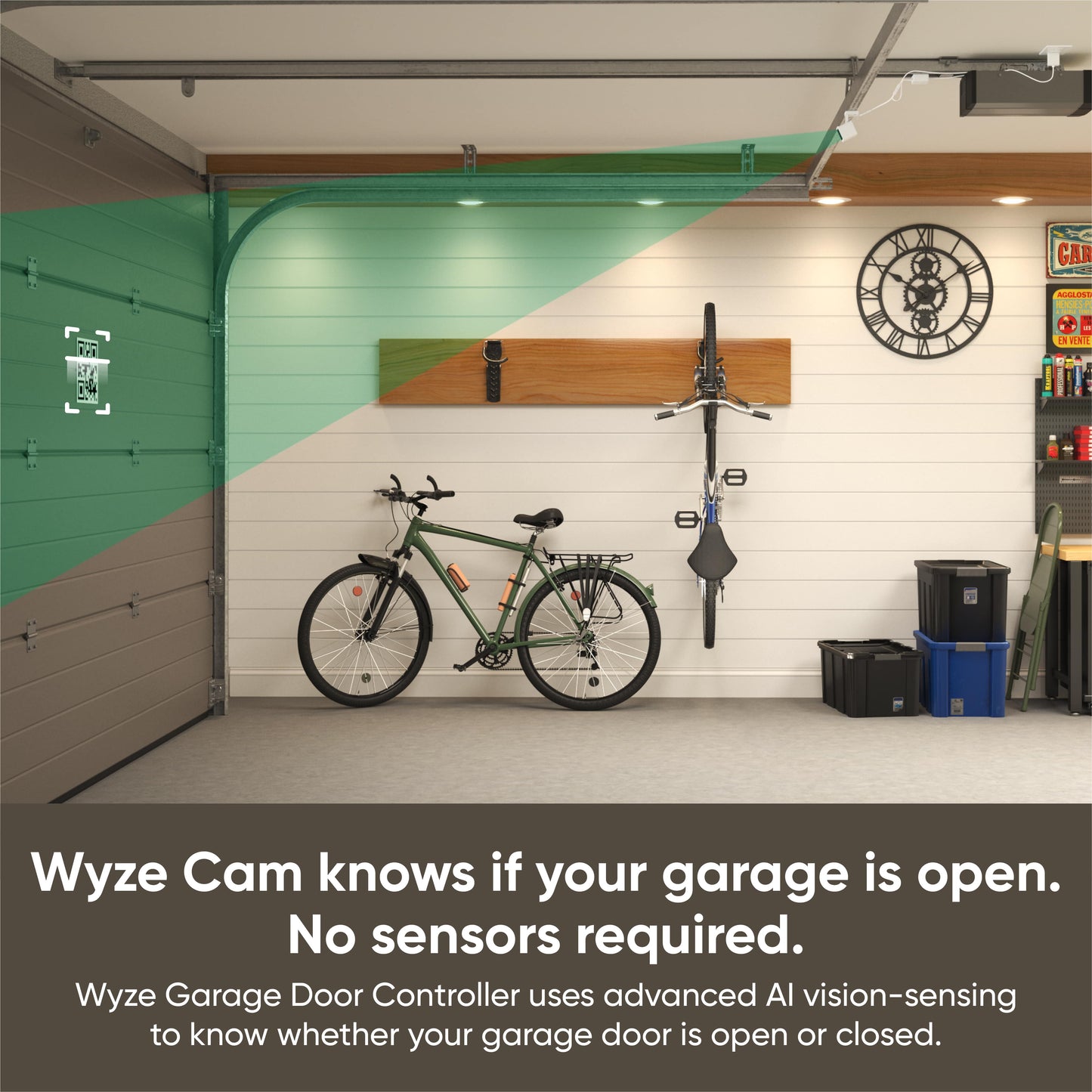 Wyze camera and garage controller installed to detect if garage door is open.