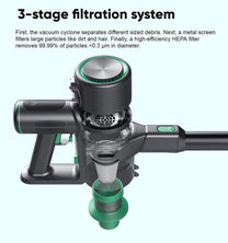 A refurbished Wyze Cordless Vacuum (First Generation) is shown in a side view.