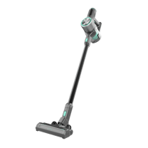 A refurbished Wyze cordless vacuum cleaner with a green handle.