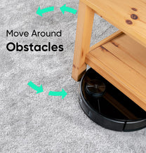 A robot vacuum that can move around obstacles.