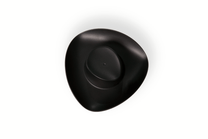A black cowboy hat with a silver button.