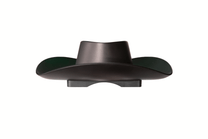 A black cowboy hat with a silver buckle.