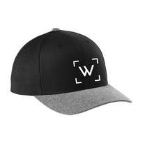 A black and gray cap with a white W on it.