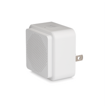 A white square device with a hole in the middle.