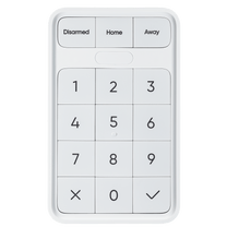 A white keypad that allows for remote disarming of home security systems.